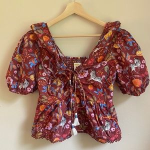 Maeve Ruffled Zebra Tie-Front Blouse